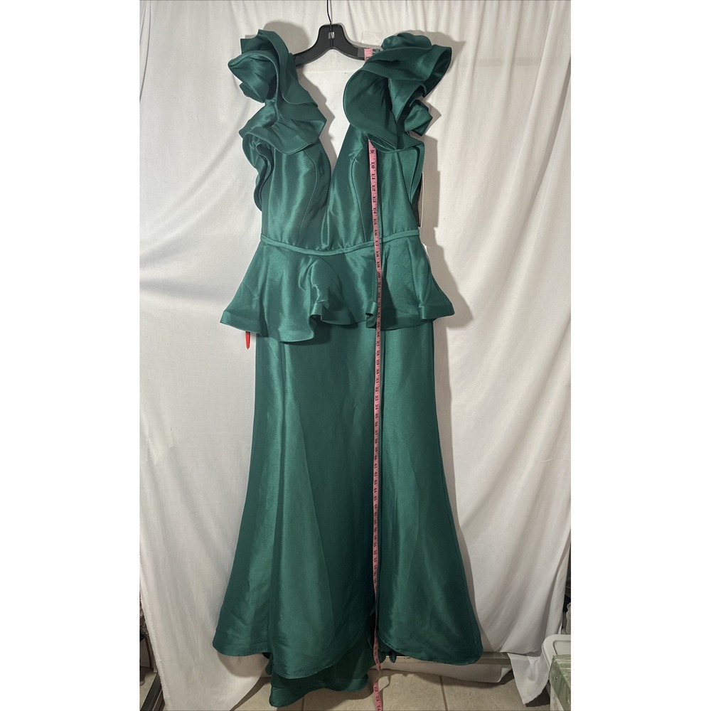 NWT MAC DUGGAL [ 16W ] 67751 Ruffle Sleeve Vneck Peplum Trumpet Gown Green J1694 - Picture 3 of 13